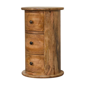 Chestnut Drum Chest | Solid Mango Wood | 3 Drawers | Compact Round Storage