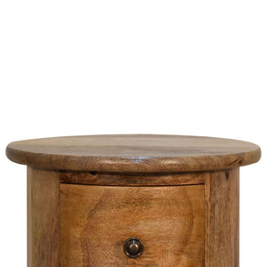Chestnut Drum Chest | Solid Mango Wood | 3 Drawers | Compact Round Storage