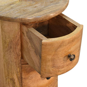Chestnut Drum Chest | Solid Mango Wood | 3 Drawers | Compact Round Storage