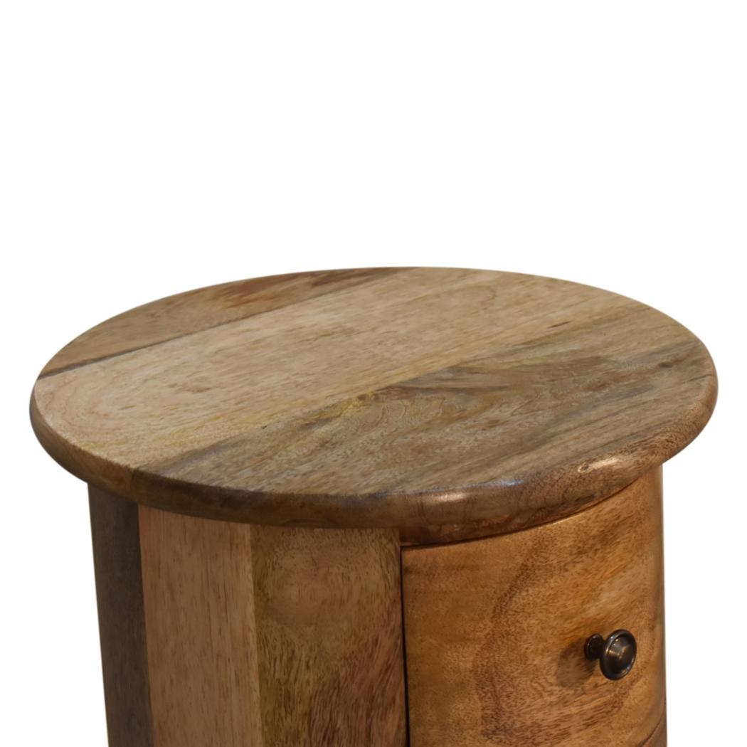 Chestnut Drum Chest | Solid Mango Wood | 3 Drawers | Compact Round Storage