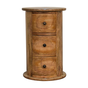 Chestnut Drum Chest | Solid Mango Wood | 3 Drawers | Compact Round Storage