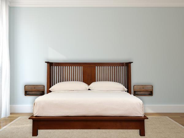 Chestnut Floating Bedside Cabinet | Solid Mango Wood | Drawer & Open Shelf