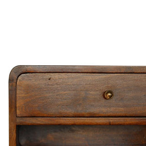 Chestnut Floating Bedside Cabinet | Solid Mango Wood | Drawer & Open Shelf