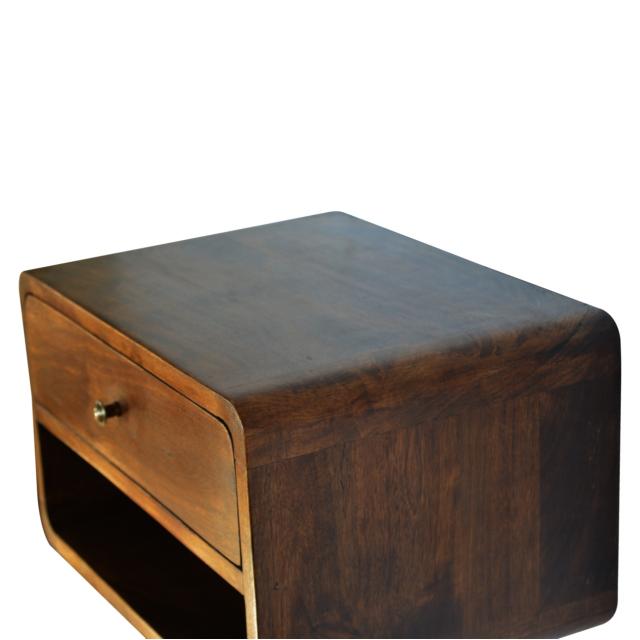 Chestnut Floating Bedside Cabinet | Solid Mango Wood | Drawer & Open Shelf