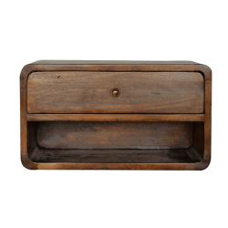Chestnut Floating Bedside Cabinet | Solid Mango Wood | Drawer & Open Shelf