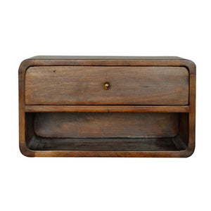 Chestnut Floating Bedside Cabinet | Solid Mango Wood | Drawer & Open Shelf