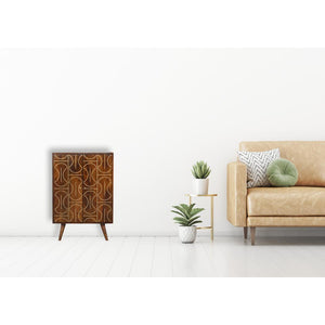Chestnut Inlay Abstract Cabinet | Solid Mango Wood | Chestnut Finish | 2 Door Storage Cabinet