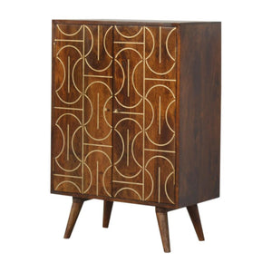 Chestnut Inlay Abstract Cabinet | Solid Mango Wood | Chestnut Finish | 2 Door Storage Cabinet