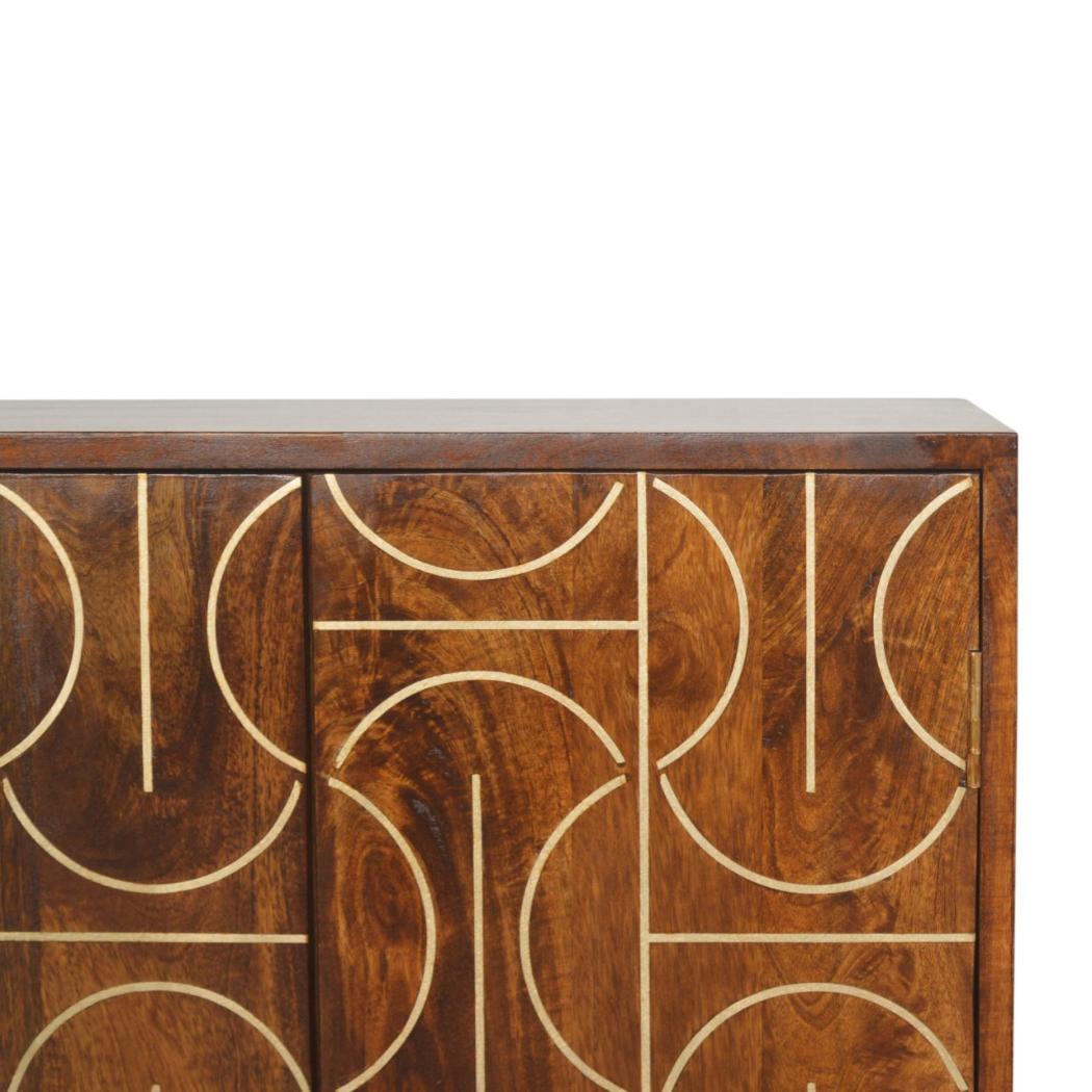 Chestnut Inlay Abstract Cabinet | Solid Mango Wood | Chestnut Finish | 2 Door Storage Cabinet