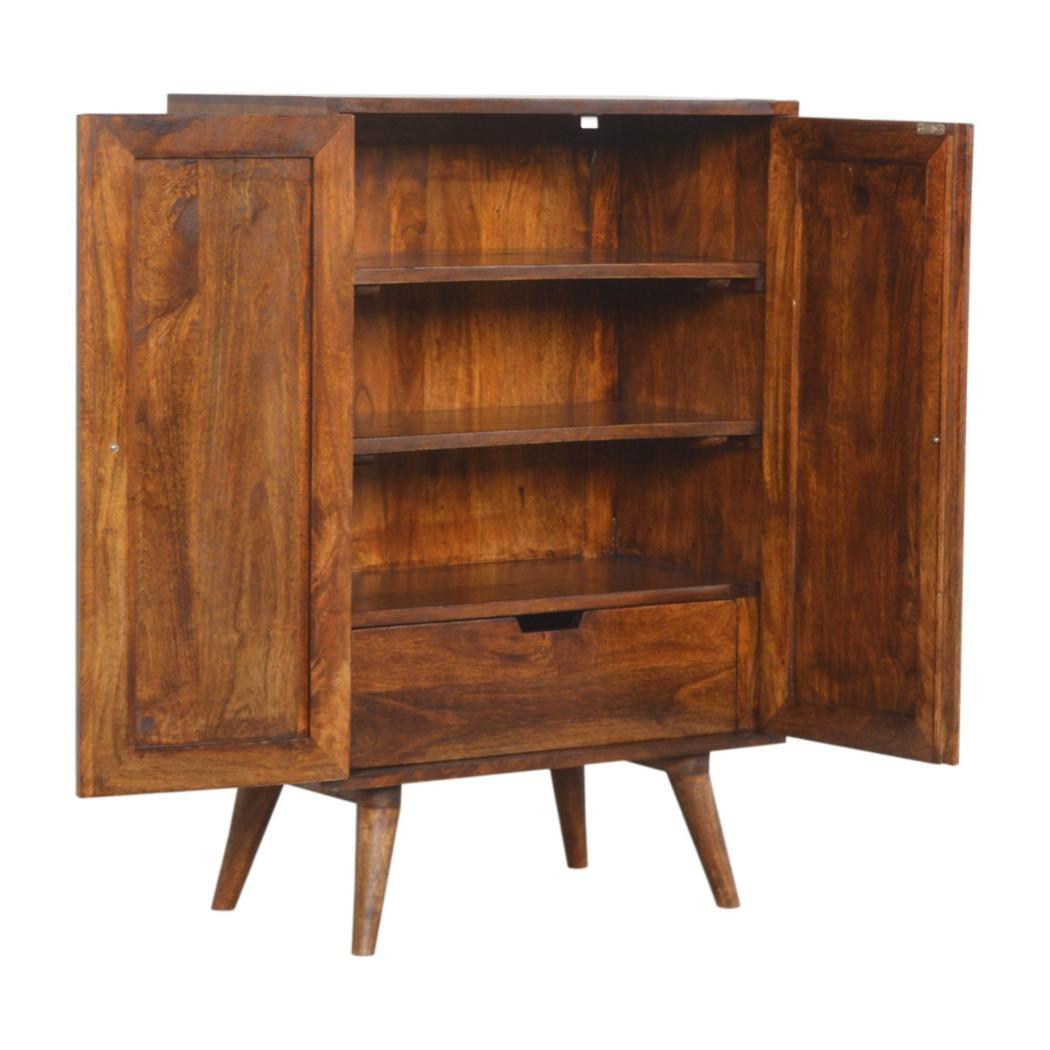 Chestnut Inlay Abstract Cabinet | Solid Mango Wood | Chestnut Finish | 2 Door Storage Cabinet