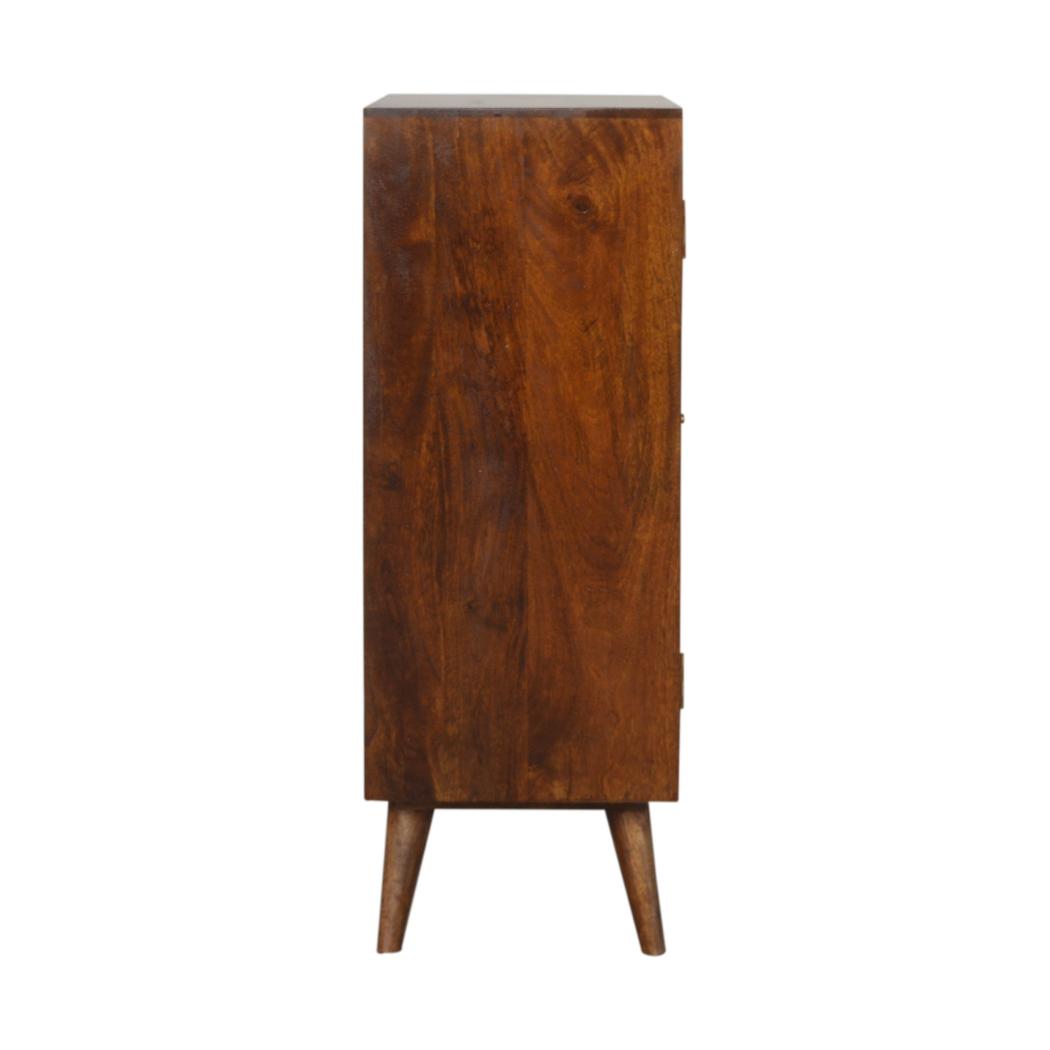 Chestnut Inlay Abstract Cabinet | Solid Mango Wood | Chestnut Finish | 2 Door Storage Cabinet