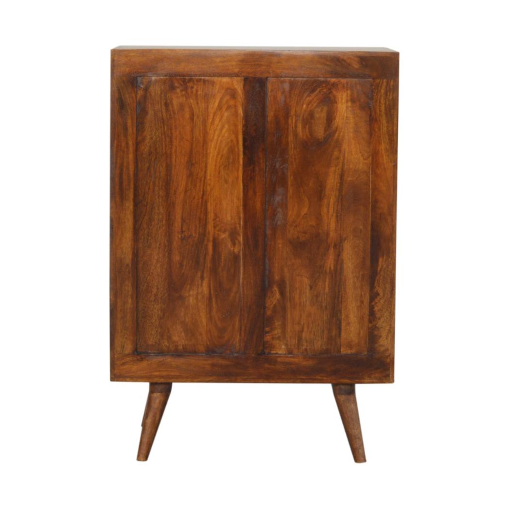 Chestnut Inlay Abstract Cabinet | Solid Mango Wood | Chestnut Finish | 2 Door Storage Cabinet
