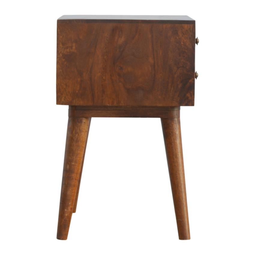 Chestnut Mango Wood Bedside Table | 2 Drawers | Geometric Brass Inlay