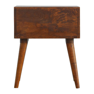 Chestnut Mango Wood Bedside Table | 2 Drawers | Geometric Brass Inlay