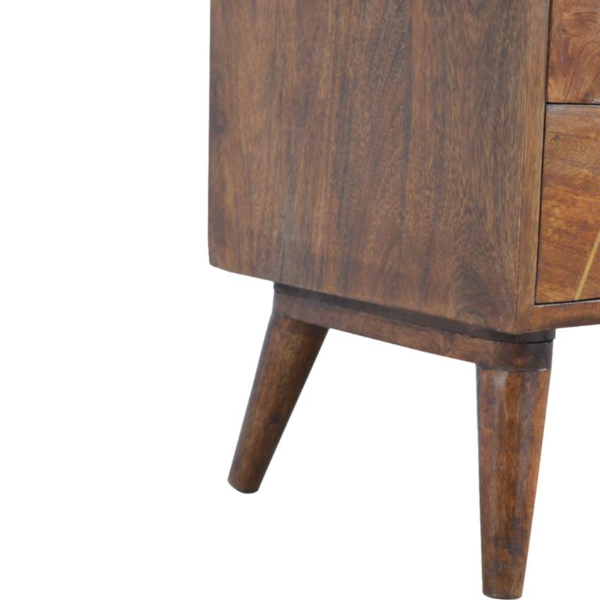 Chestnut Mango Wood Media Unit | 2 Brass Inlay Drawers | Open Shelves