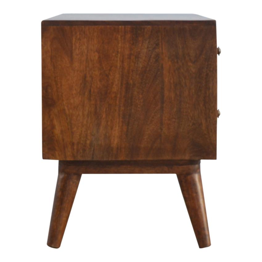 Chestnut Mango Wood Media Unit | 2 Brass Inlay Drawers | Open Shelves