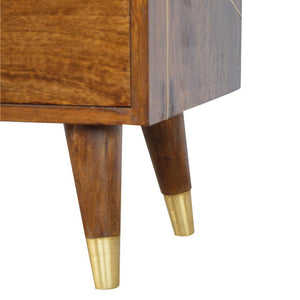 Chestnut Mango Wood Media Unit | Geometric Brass Inlay & Open Shelves