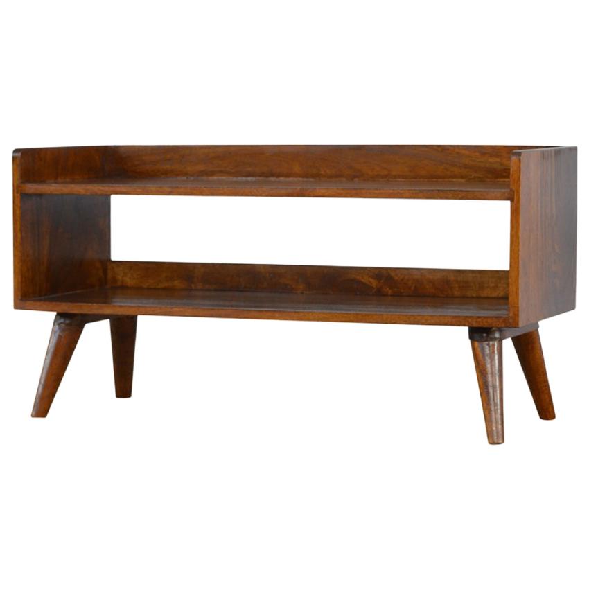 Chestnut Mango Wood Shoe Bench | Open Shelf | Nordic Legs
