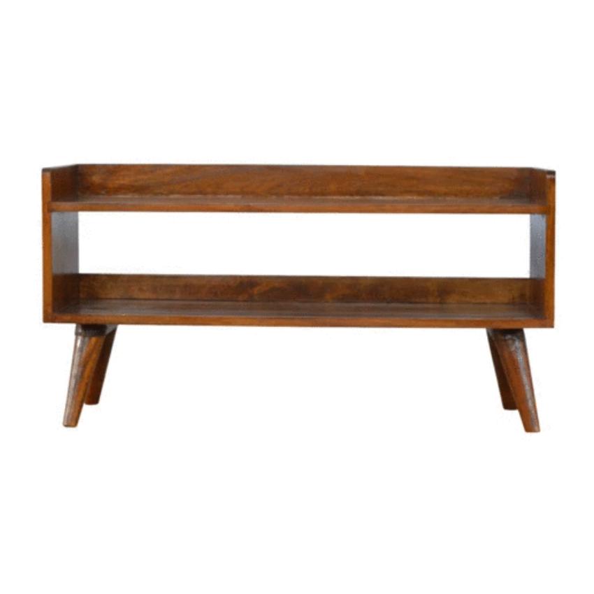 Chestnut Mango Wood Shoe Bench | Open Shelf | Nordic Legs