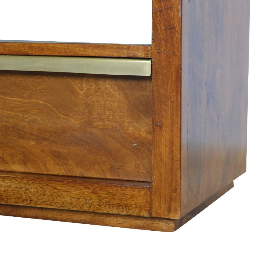 Chestnut Mango Wood TV Unit | Gold Bar Drawer & Open Shelf