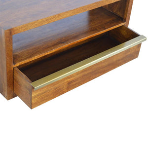 Chestnut Mango Wood TV Unit | Gold Bar Drawer & Open Shelf