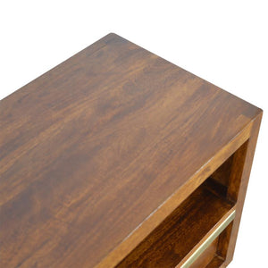 Chestnut Mango Wood TV Unit | Gold Bar Drawer & Open Shelf