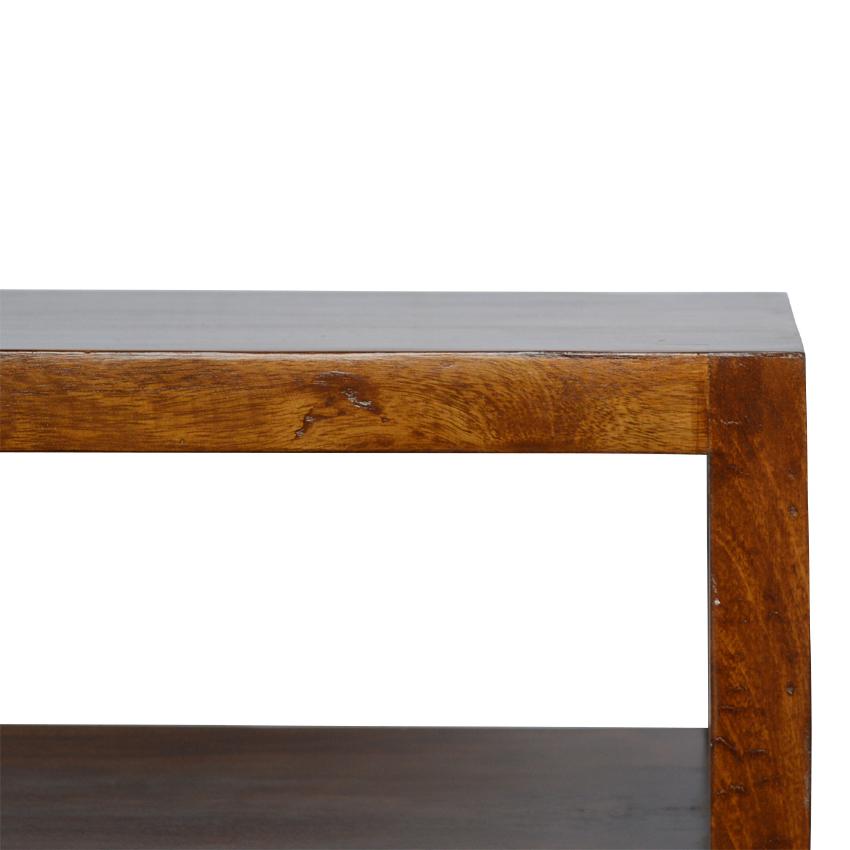 Chestnut Mango Wood TV Unit | Gold Bar Drawer & Open Shelf