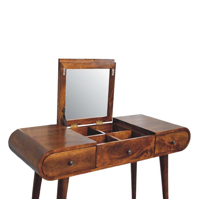 Chestnut Mirror Dressing Table | Solid Mango Wood | Bedroom Vanity