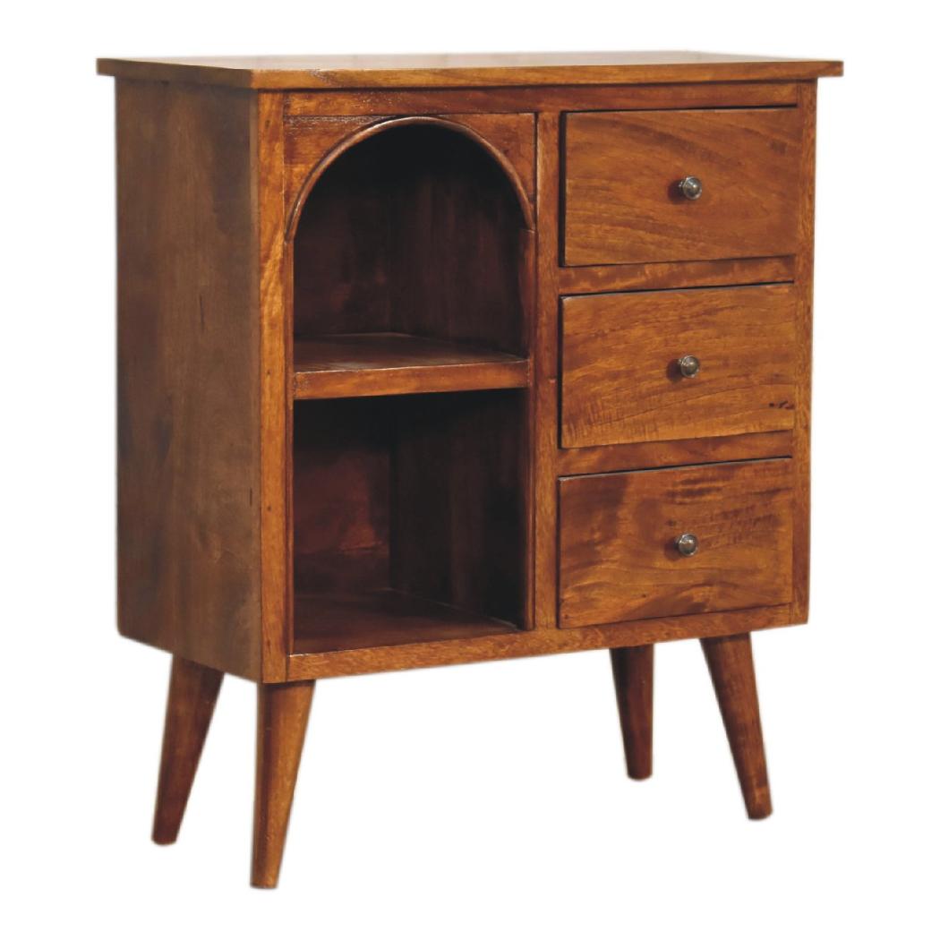 Chestnut Mixed Open Cabinet | Solid Mango Wood | Open Storage Design