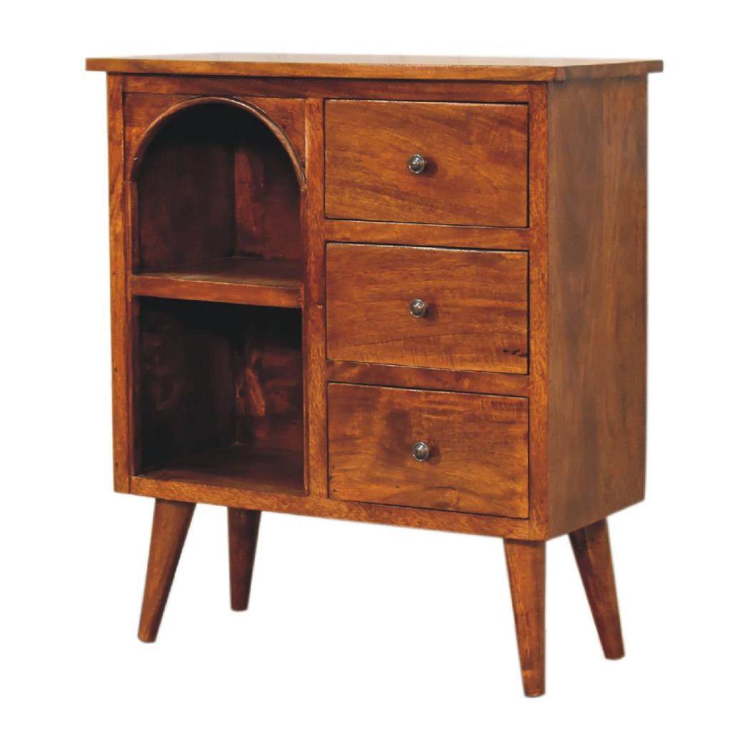 Chestnut Mixed Open Cabinet | Solid Mango Wood | Open Storage Design