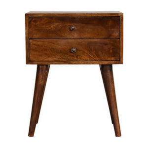 Chestnut Nordic Bedside Table | Solid Mango Wood | 2 Drawers