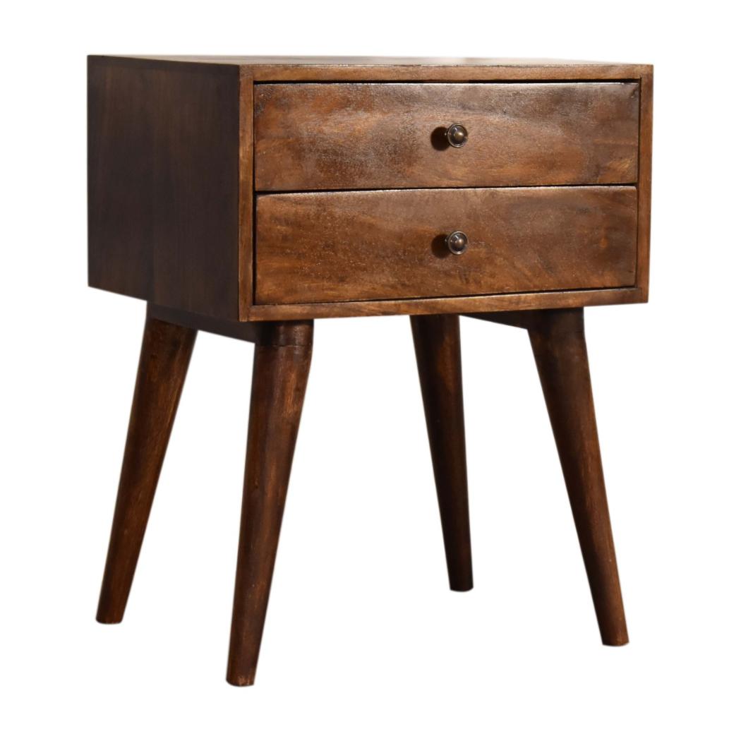 Chestnut Nordic Bedside Table | Solid Mango Wood | 2 Drawers