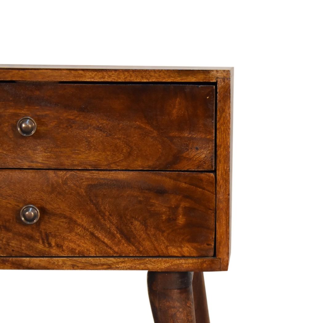 Chestnut Nordic Bedside Table | Solid Mango Wood | 2 Drawers