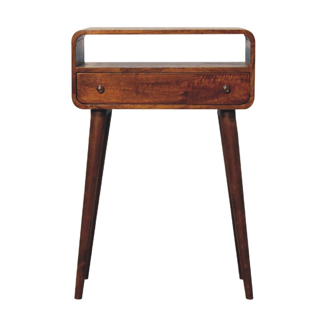 Chestnut Nordic Style One Drawer & One Open Slot Console Table | Solid Mango Wood | Open Storage Design