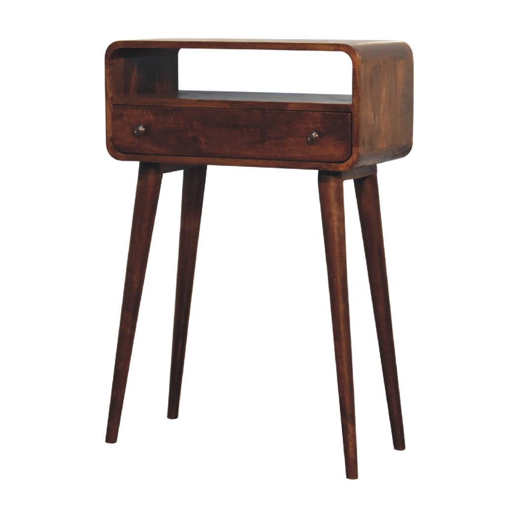 Chestnut Nordic Style One Drawer & One Open Slot Console Table | Solid Mango Wood | Open Storage Design