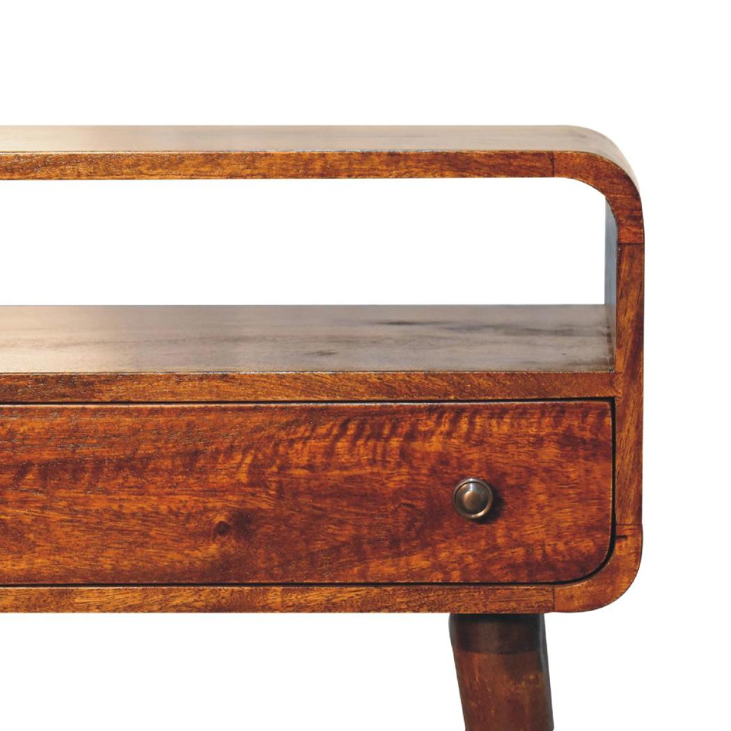 Chestnut Nordic Style One Drawer & One Open Slot Console Table | Solid Mango Wood | Open Storage Design
