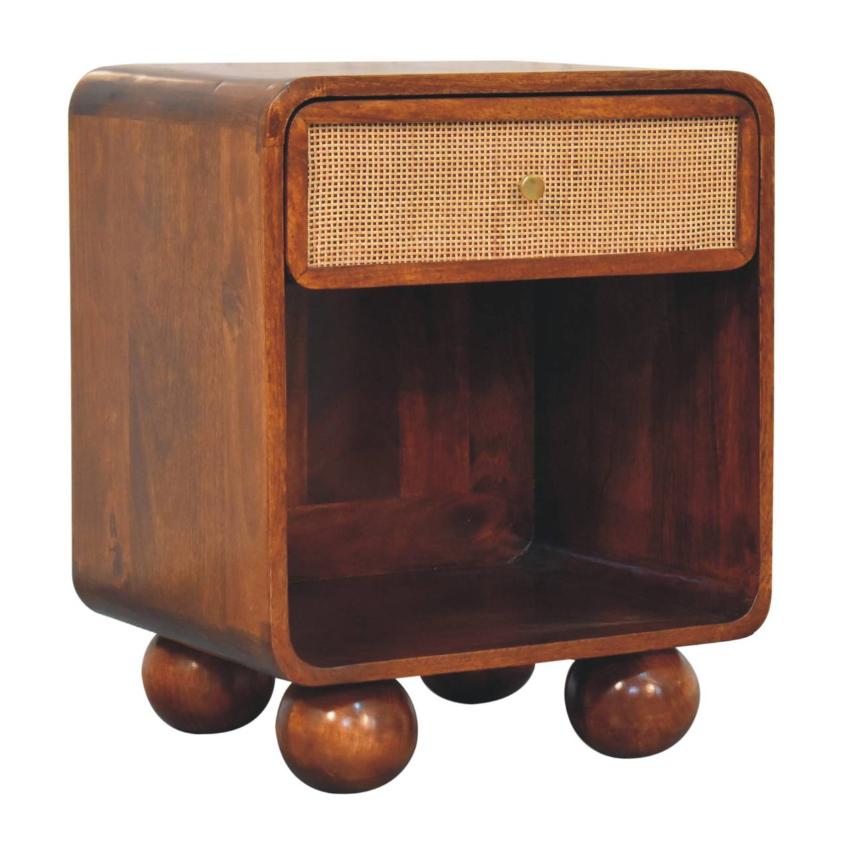 Chestnut Open Woven Bedside Table | Solid Mango Wood | Natural Storage