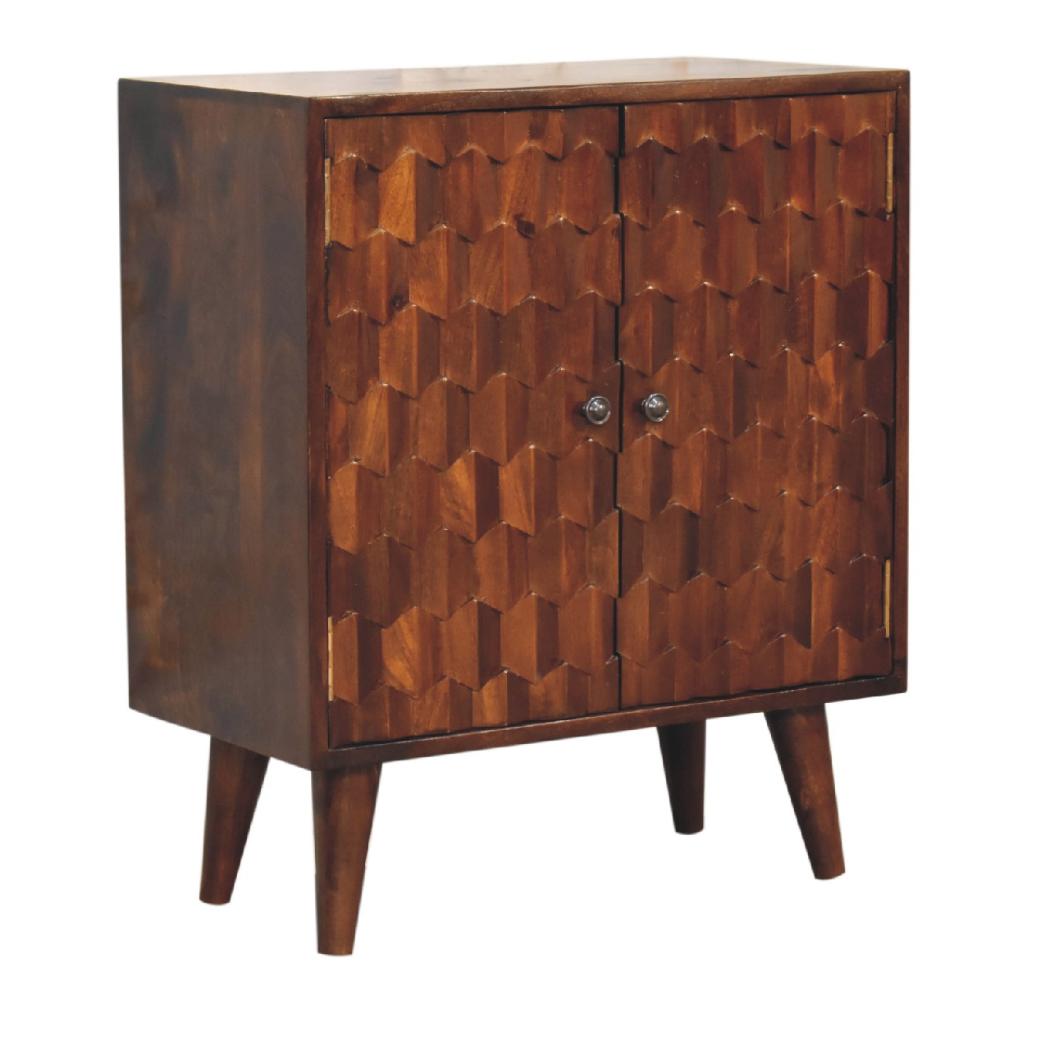 Chestnut Pineapple Carved Cabinet | Solid Mango Wood | Hand-Carved Detail