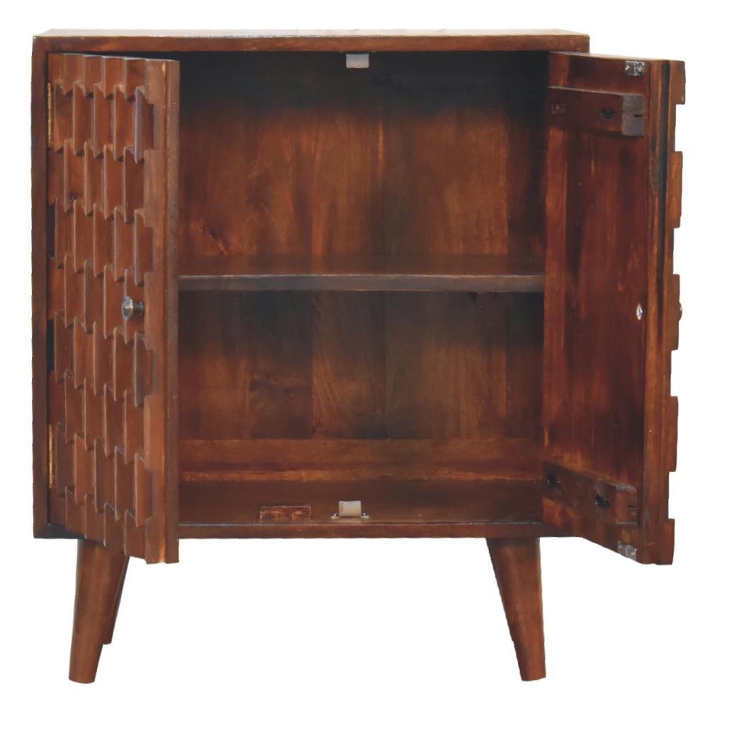 Chestnut Pineapple Carved Cabinet | Solid Mango Wood | Hand-Carved Detail