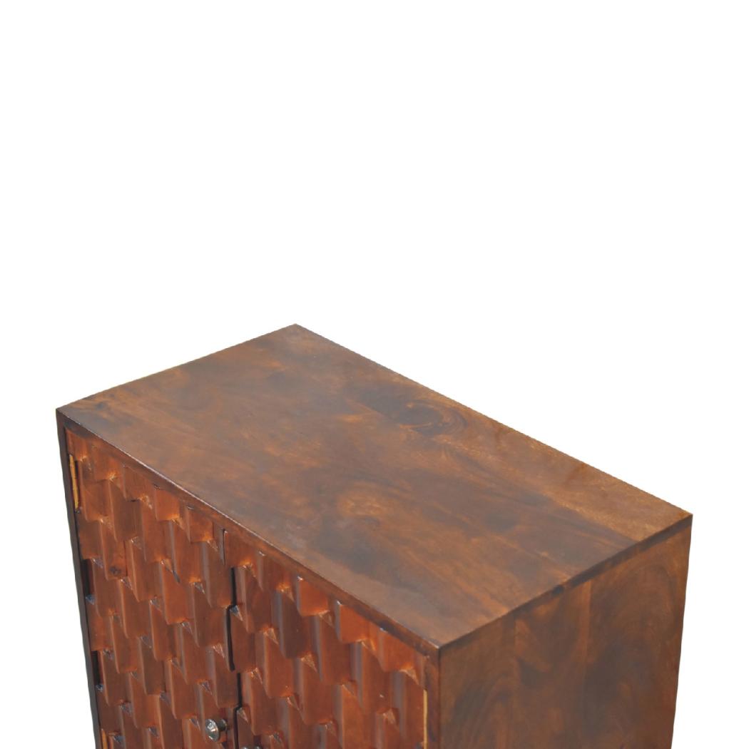 Chestnut Pineapple Carved Cabinet | Solid Mango Wood | Hand-Carved Detail