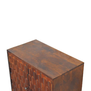 Chestnut Pineapple Carved Cabinet | Solid Mango Wood | Hand-Carved Detail