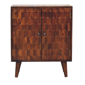 Chestnut Pineapple Carved Cabinet | Solid Mango Wood | Hand-Carved Detail