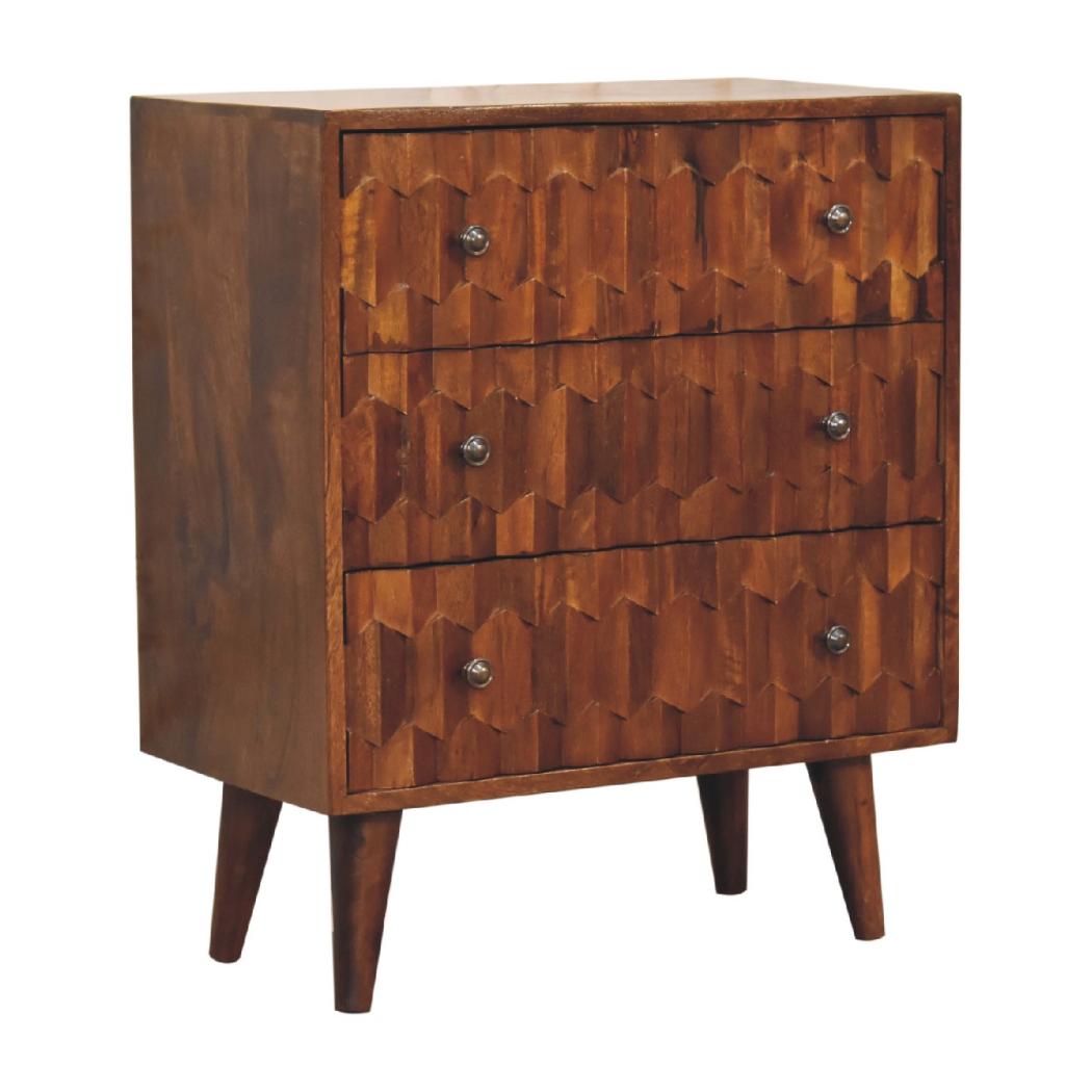 Chestnut Pineapple Carved Chest | Solid Mango Wood | Hand-Carved Detail