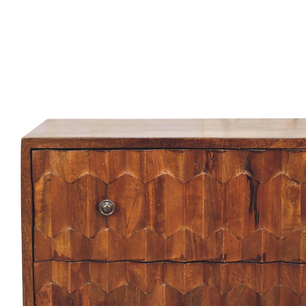 Chestnut Pineapple Carved Chest | Solid Mango Wood | Hand-Carved Detail