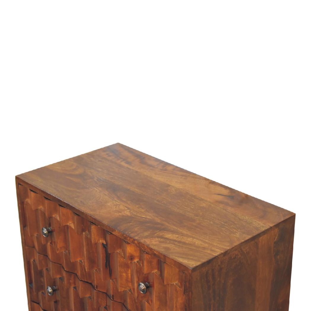 Chestnut Pineapple Carved Chest | Solid Mango Wood | Hand-Carved Detail