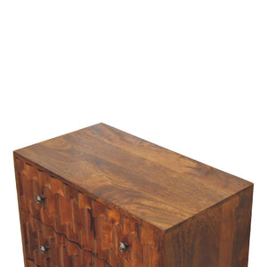 Chestnut Pineapple Carved Chest | Solid Mango Wood | Hand-Carved Detail