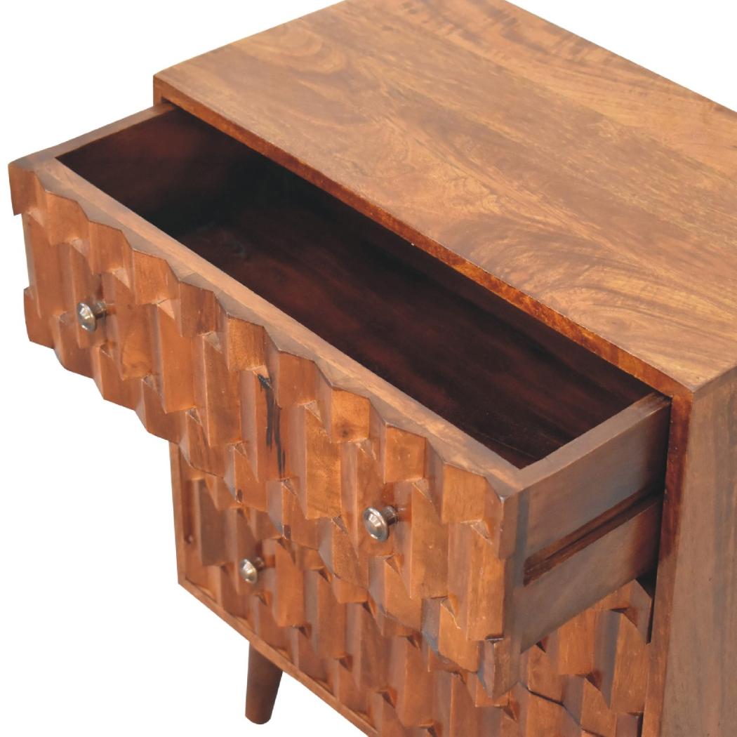Chestnut Pineapple Carved Chest | Solid Mango Wood | Hand-Carved Detail