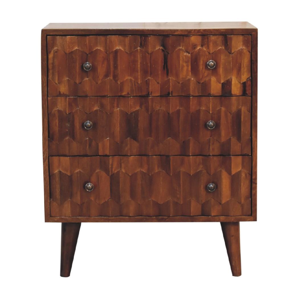 Chestnut Pineapple Carved Chest | Solid Mango Wood | Hand-Carved Detail