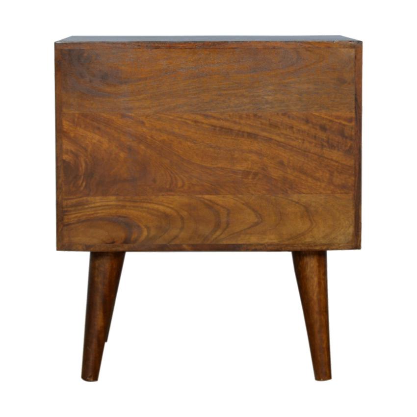 Chestnut Prism Bedside Table | Solid Wood | Hand-Carved Drawer Front