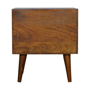 Chestnut Prism Bedside Table | Solid Wood | Hand-Carved Drawer Front